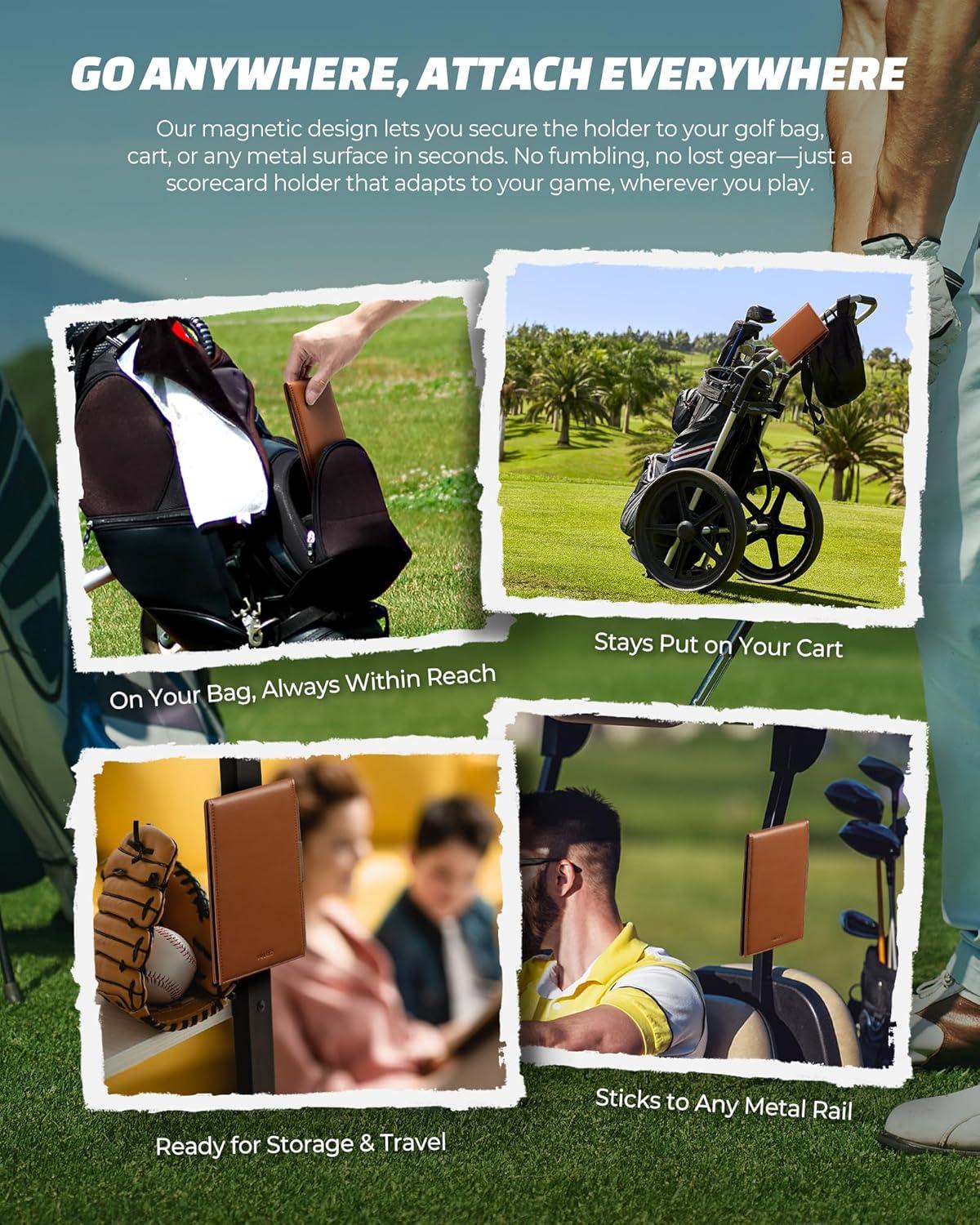 image:imageVULKIT Magnetic Golf Scorecard Holder HighEnd Leather Yardage Book Cover Universal Fit Golf Accessories for Most Back PocketBrown