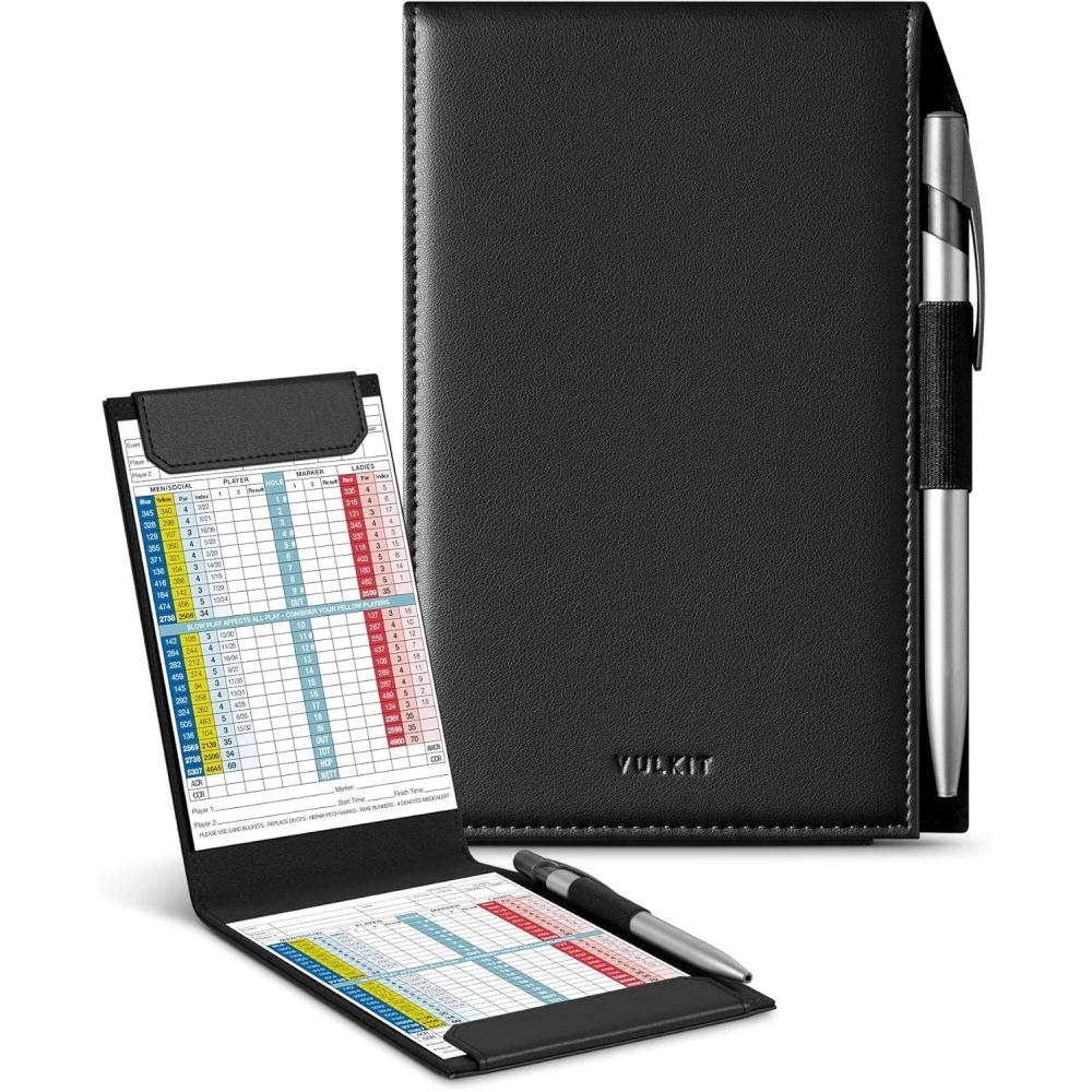 image:imageVULKIT Magnetic Golf Scorecard Holder HighEnd Leather Yardage Book Cover Universal Fit Golf Accessories for Most Back PocketBlack