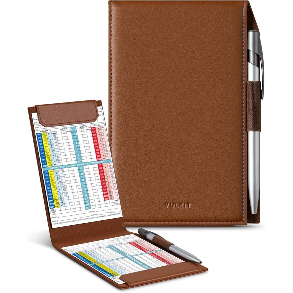 image:imageVULKIT Magnetic Golf Scorecard Holder HighEnd Leather Yardage Book Cover Universal Fit Golf Accessories for Most Back PocketBrown