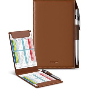 VULKIT Magnetic Golf Scorecard Holder, High-End Leather, Yardage Book Cover, Universal Fit, Golf Accessories for Most Back Pocket(Brown)
