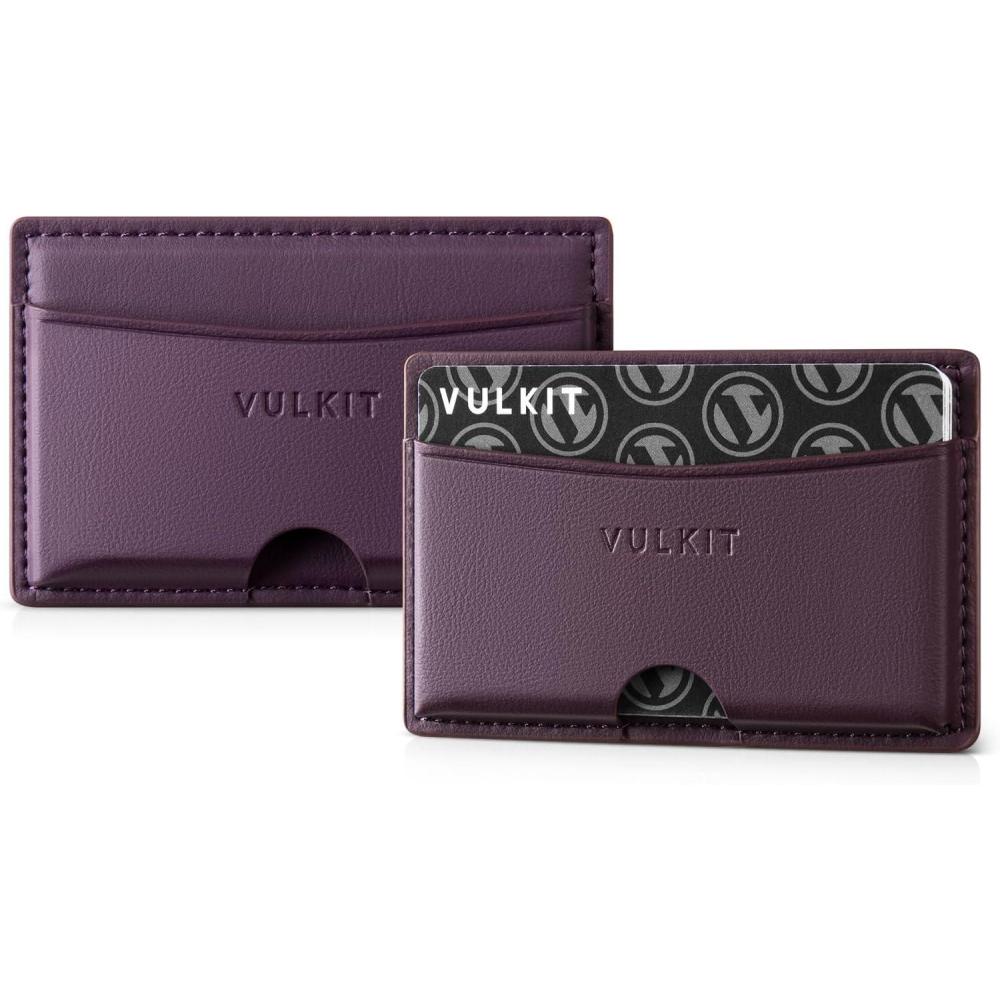 image:imageVULKIT Minimalist Leather Car Card Holder  Carry 5 Cards from Drivers License Fuel to Loyalty amp Parking Cards with Adhesive Back for Door Window Console Nappa PurpleNappa Purple