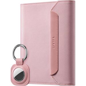 VULKIT Passport Wallet with Detachable AirTag Holder, Vegan Leather Passport Holder, RFID Blocking, Travel Essential, Magnetic Closure, Black(Pink)