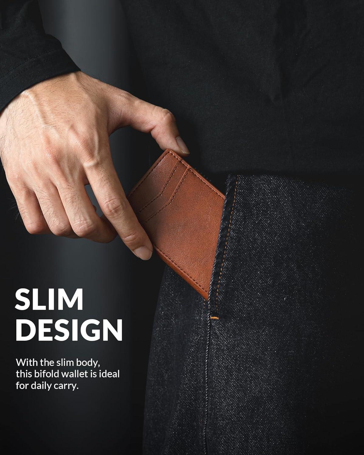 image:imageVULKIT Mens Slim Wallets Pop Up Card Holder RFID Blocking Metal Wallet Minimalist Design Holds Up to 11 CardsClassic Brown