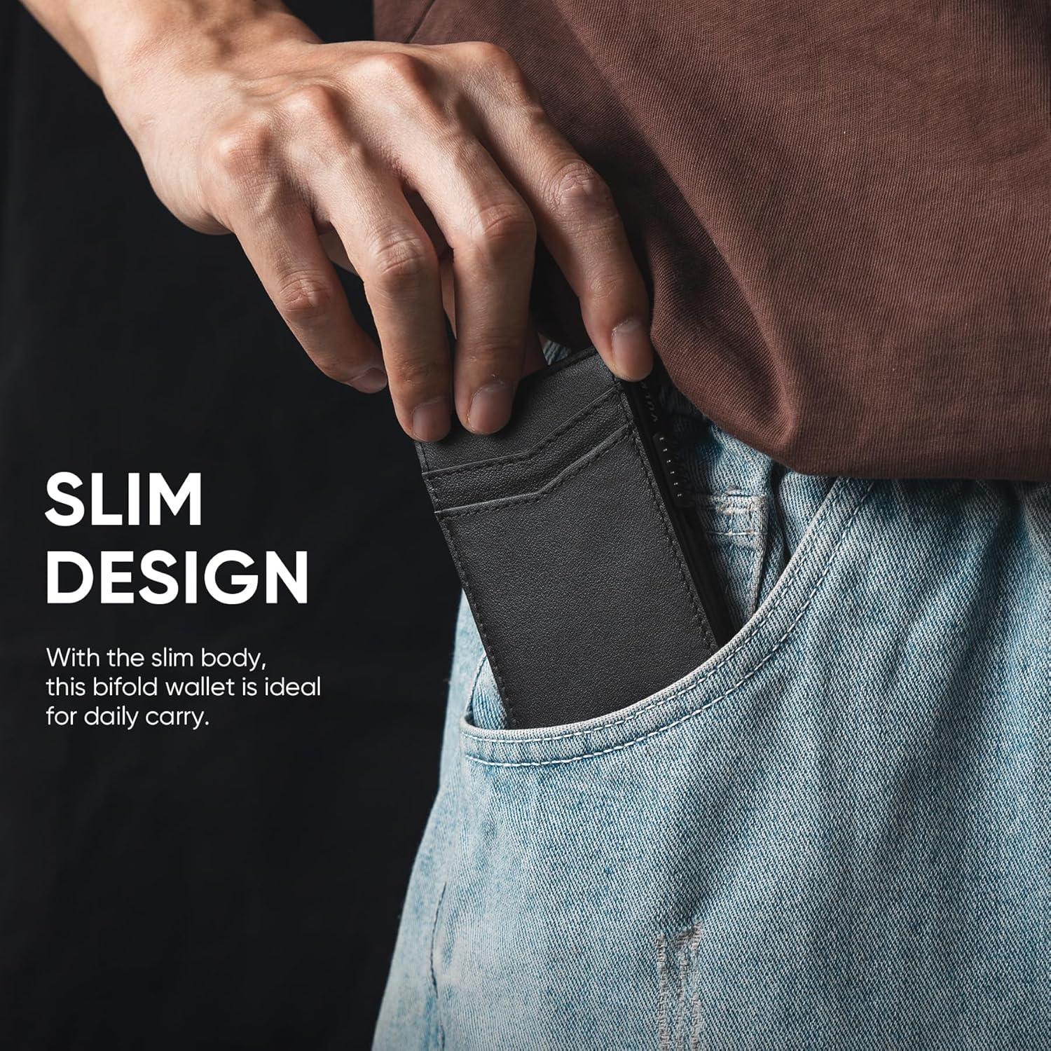 image:imageVULKIT Mens Slim Wallets Pop Up Card Holder RFID Blocking Metal Wallet Minimalist Design Holds Up to 11 CardsNappa Black