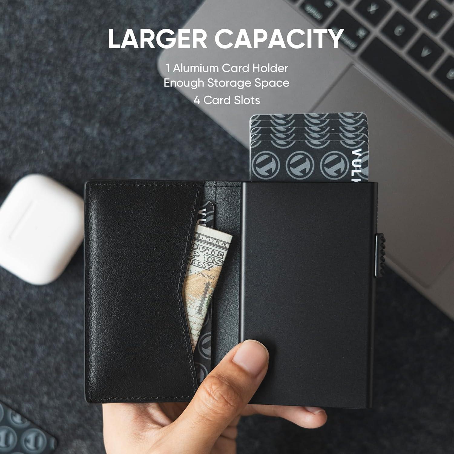 image:imageVULKIT Mens Slim Wallets Pop Up Card Holder RFID Blocking Metal Wallet Minimalist Design Holds Up to 11 CardsNappa Black