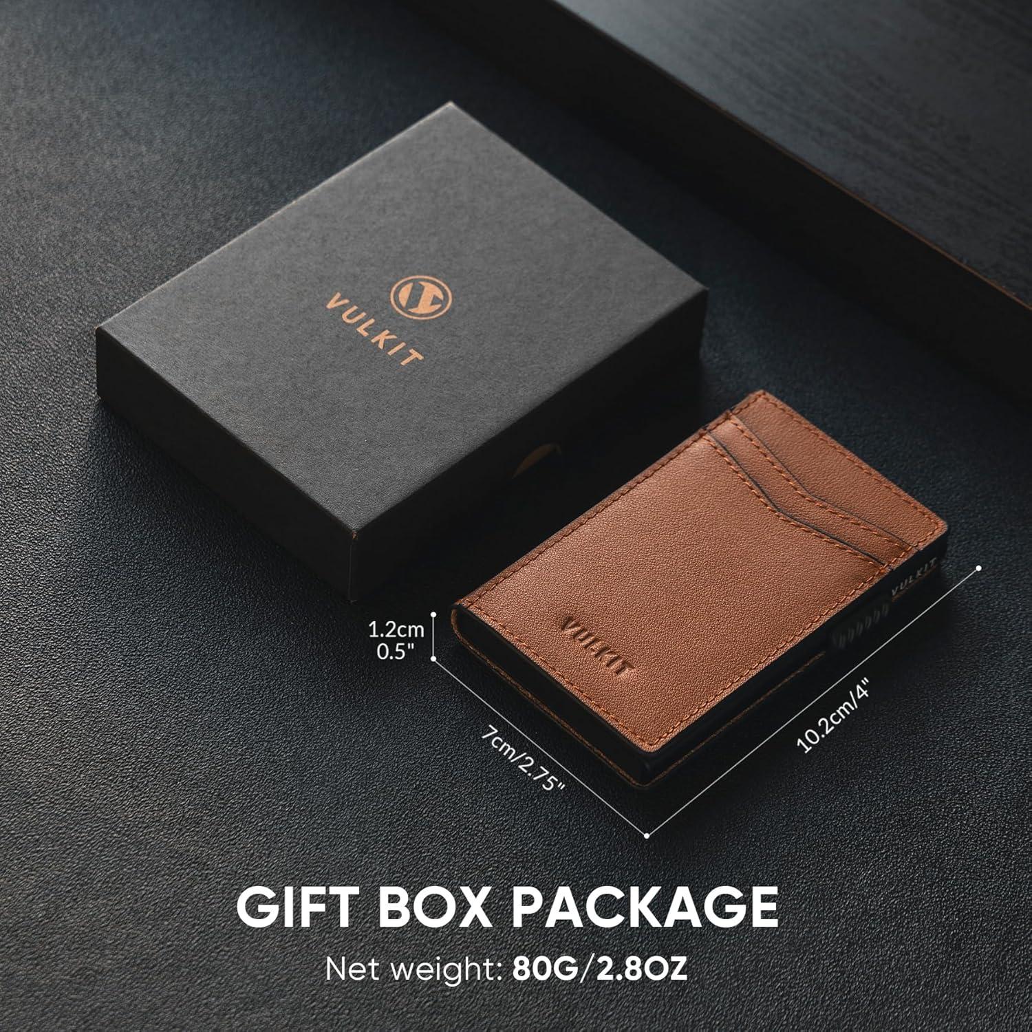 image:imageVULKIT Mens Slim Wallets Pop Up Card Holder RFID Blocking Metal Wallet Minimalist Design Holds Up to 11 CardsNappa Brown