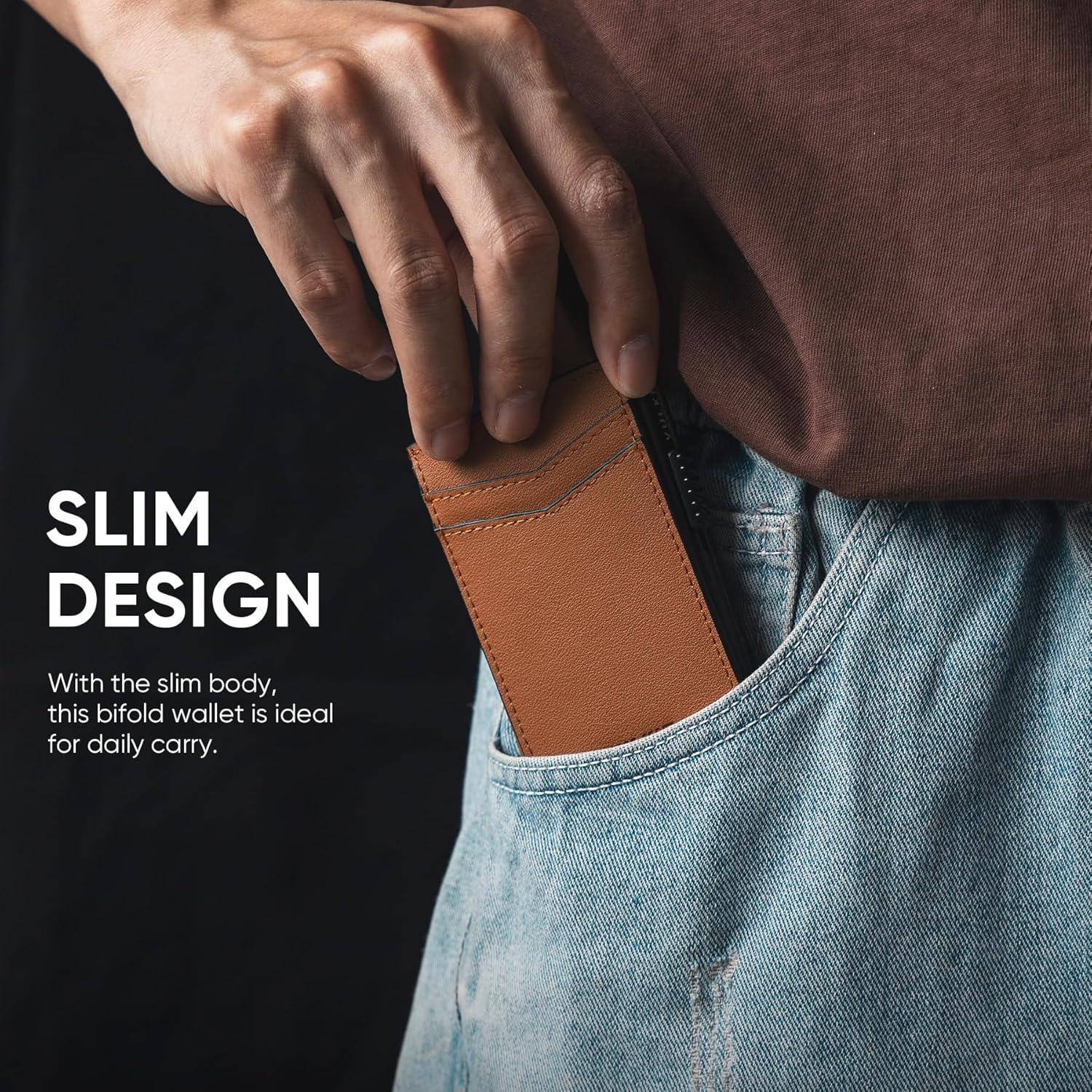 image:imageVULKIT Mens Slim Wallets Pop Up Card Holder RFID Blocking Metal Wallet Minimalist Design Holds Up to 11 CardsNappa Brown
