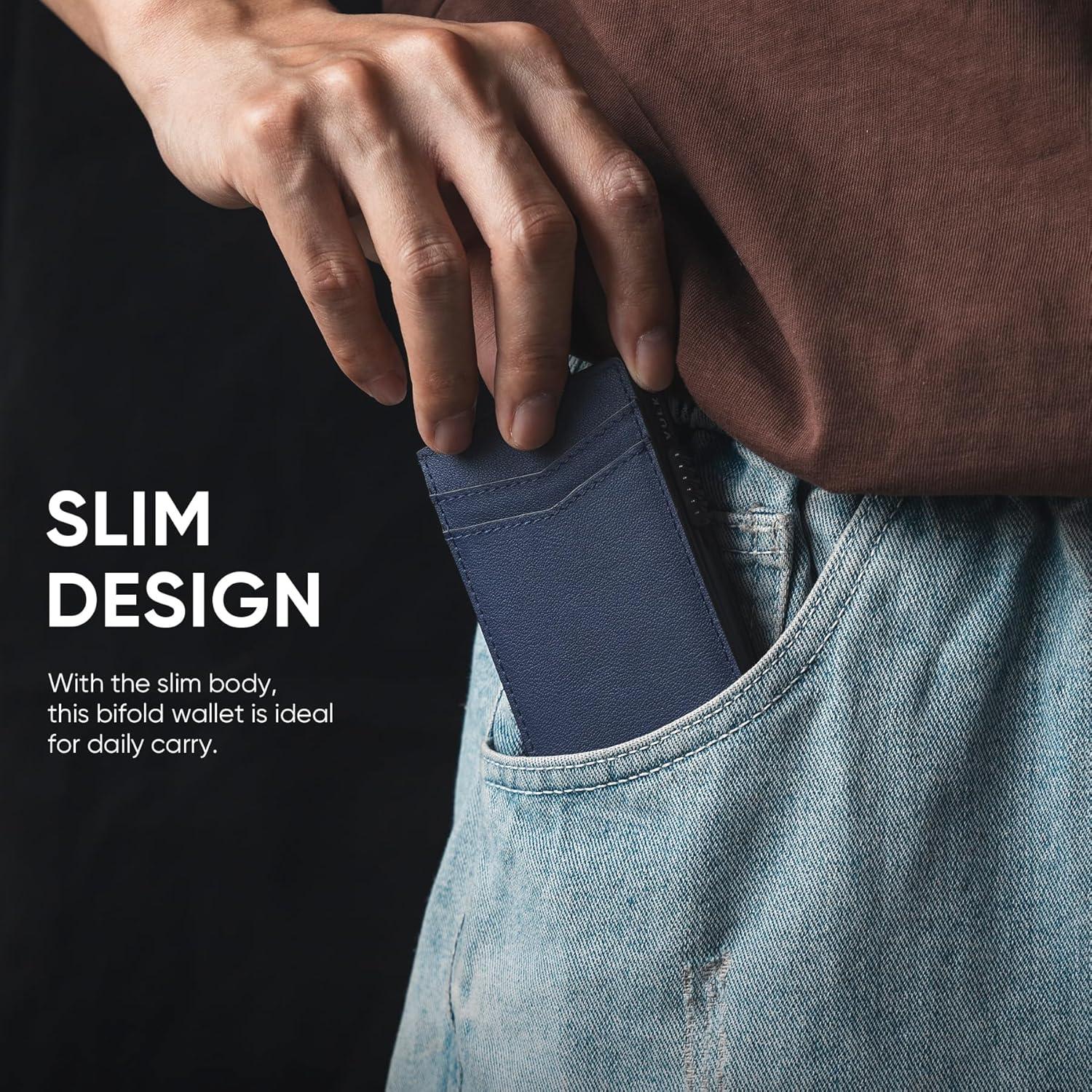 image:imageVULKIT Mens Slim Wallets Pop Up Card Holder RFID Blocking Metal Wallet Minimalist Design Holds Up to 11 CardsNappa Navy