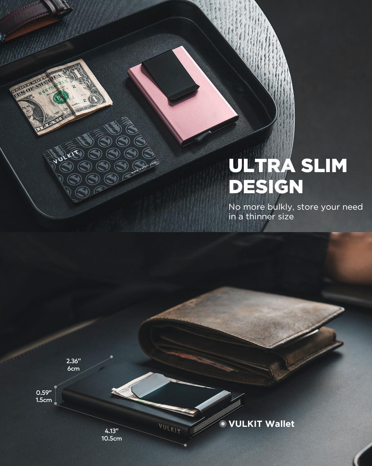 image:imageVULKIT Minimalist Wallet With Money Clip RFID Blocking Pop Up Card Holder Slim Metal Wallet For MenBlack
