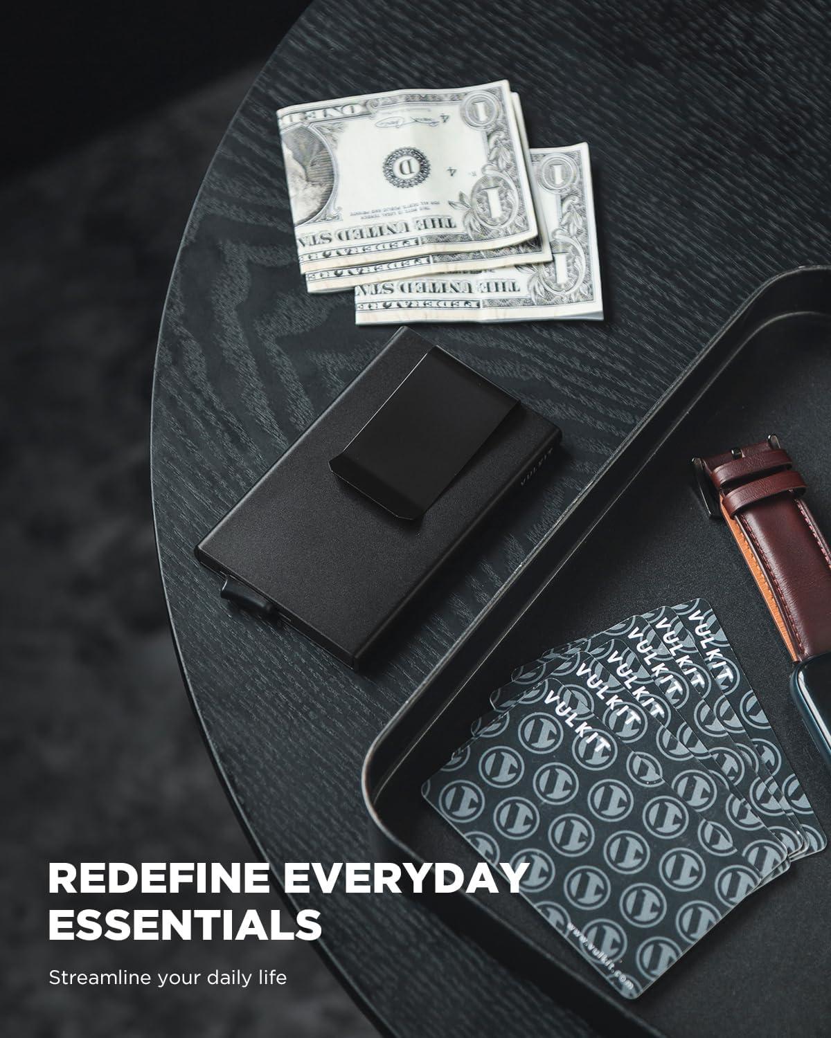 image:imageVULKIT Minimalist Wallet With Money Clip RFID Blocking Pop Up Card Holder Slim Metal Wallet For MenBlack