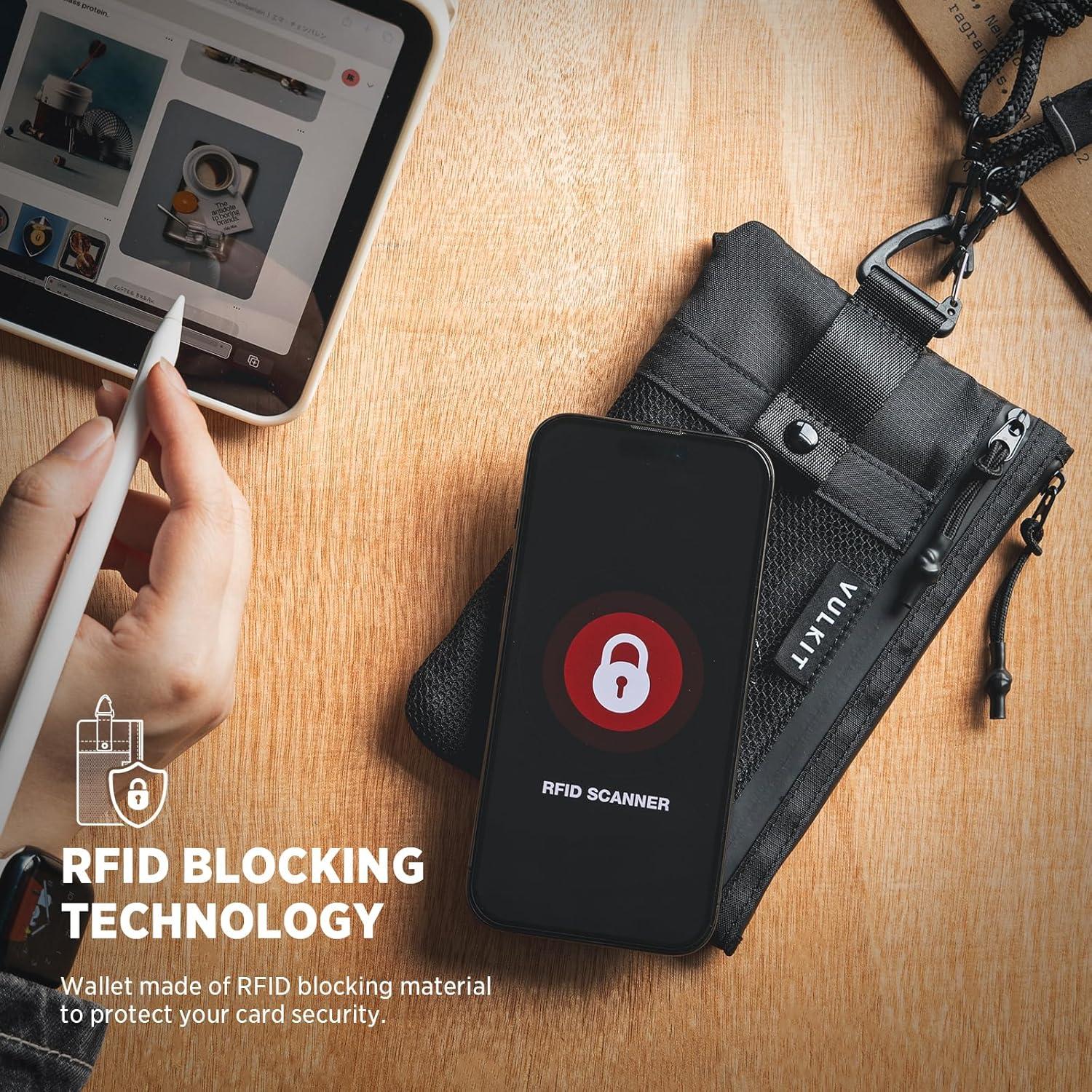 image:imageVULKIT RFID Blocking Travel Wallet for Men Women Water Resistant Passport amp Phone Holder with Detachable Lanyard and Key Ring Lightweight Zipper Travel WalletBlack