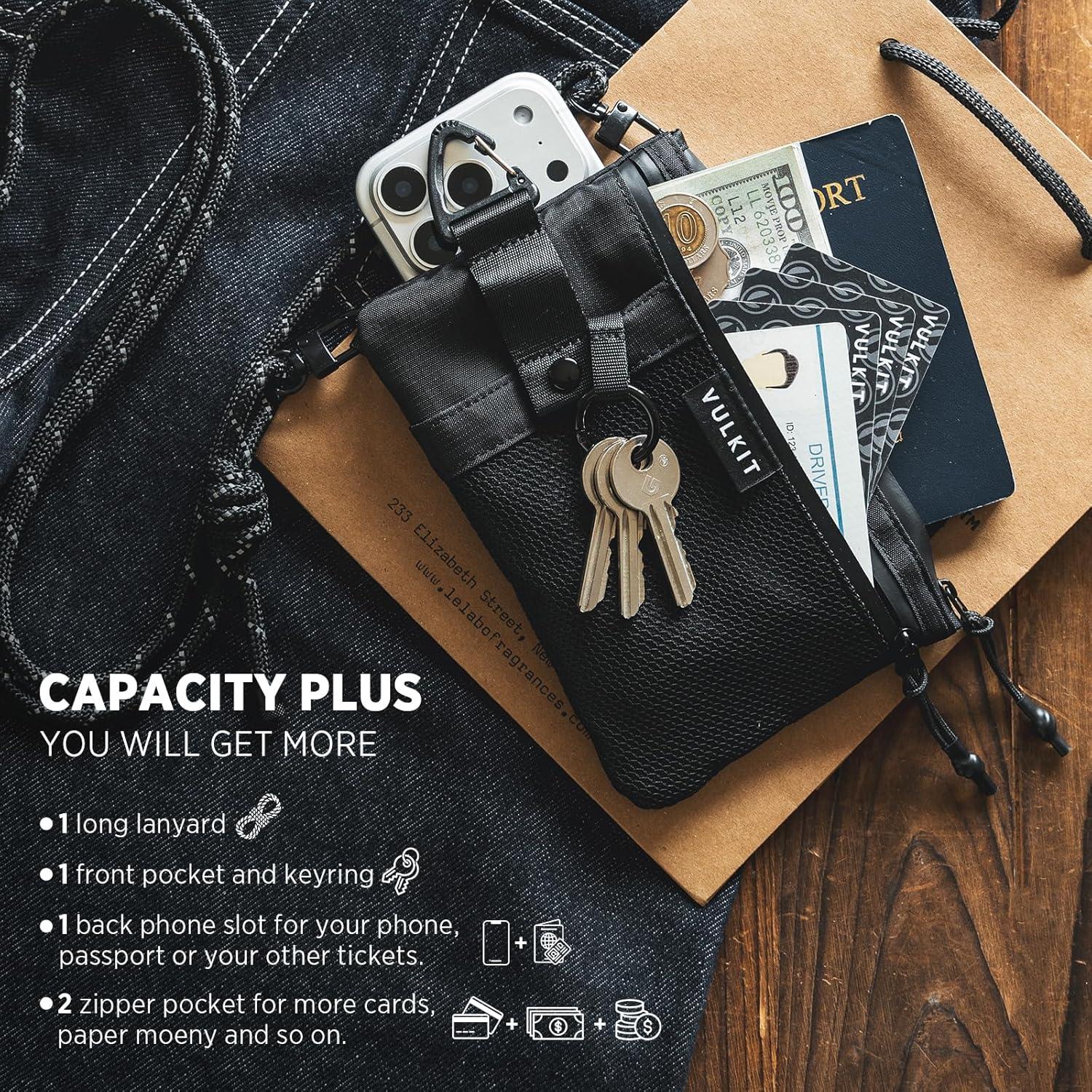 image:imageVULKIT RFID Blocking Travel Wallet for Men Women Water Resistant Passport amp Phone Holder with Detachable Lanyard and Key Ring Lightweight Zipper Travel WalletBlack
