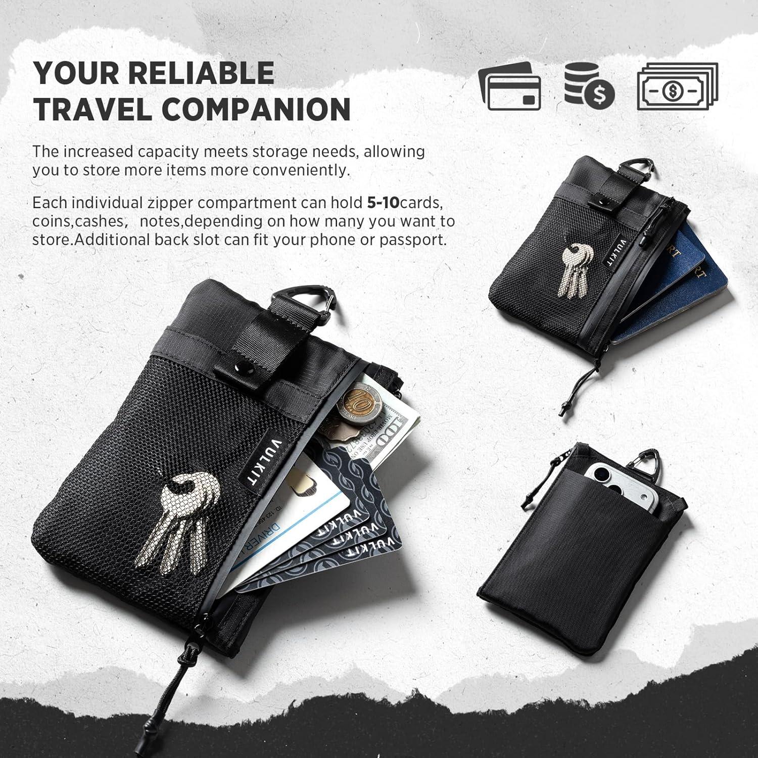 image:imageVULKIT RFID Blocking Travel Wallet for Men Women Water Resistant Passport amp Phone Holder with Detachable Lanyard and Key Ring Lightweight Zipper Travel WalletBlack