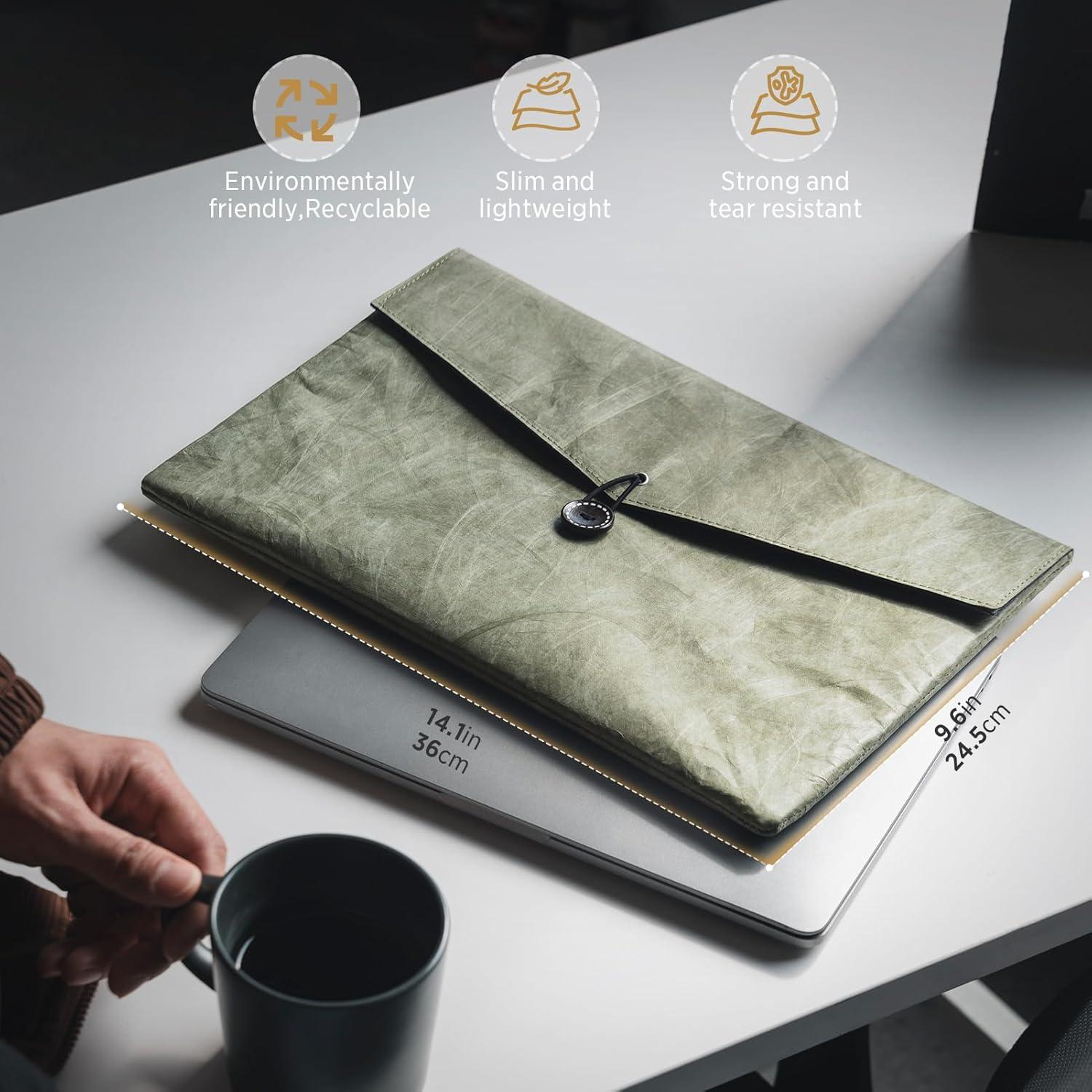 image:imageVULKIT Travel Document Envelope Important Document Folder Laptop Sleeve A4Letter Size EcoDurable Large Capacity for Business CommuteOlive Green