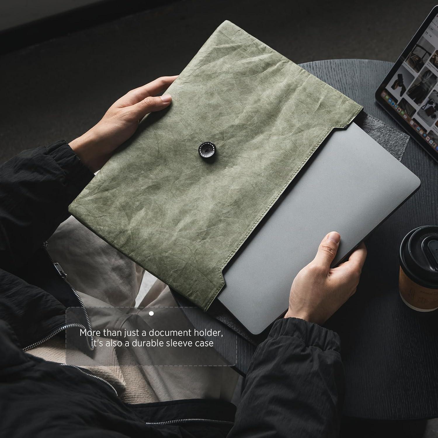 image:imageVULKIT Travel Document Envelope Important Document Folder Laptop Sleeve A4Letter Size EcoDurable Large Capacity for Business CommuteOlive Green