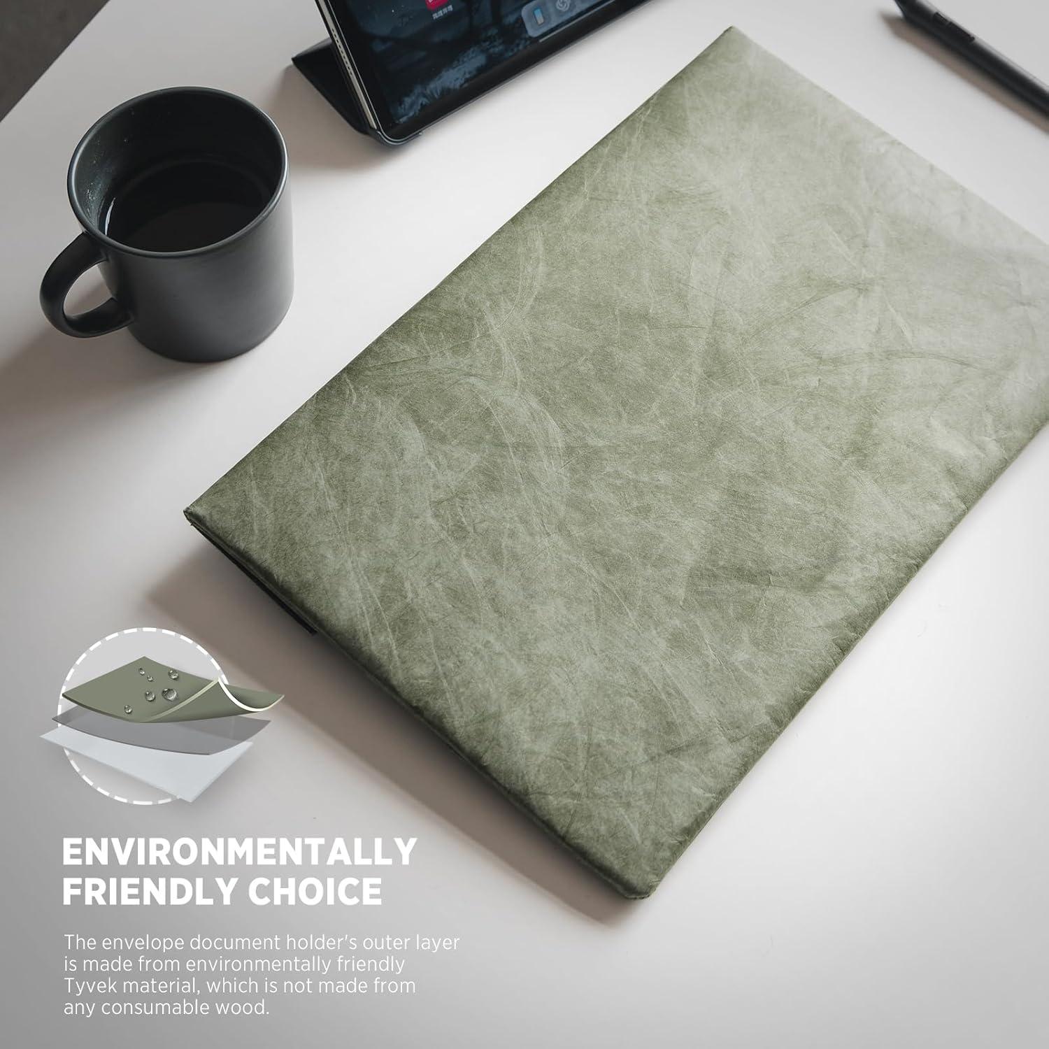 image:imageVULKIT Travel Document Envelope Important Document Folder Laptop Sleeve A4Letter Size EcoDurable Large Capacity for Business CommuteOlive Green