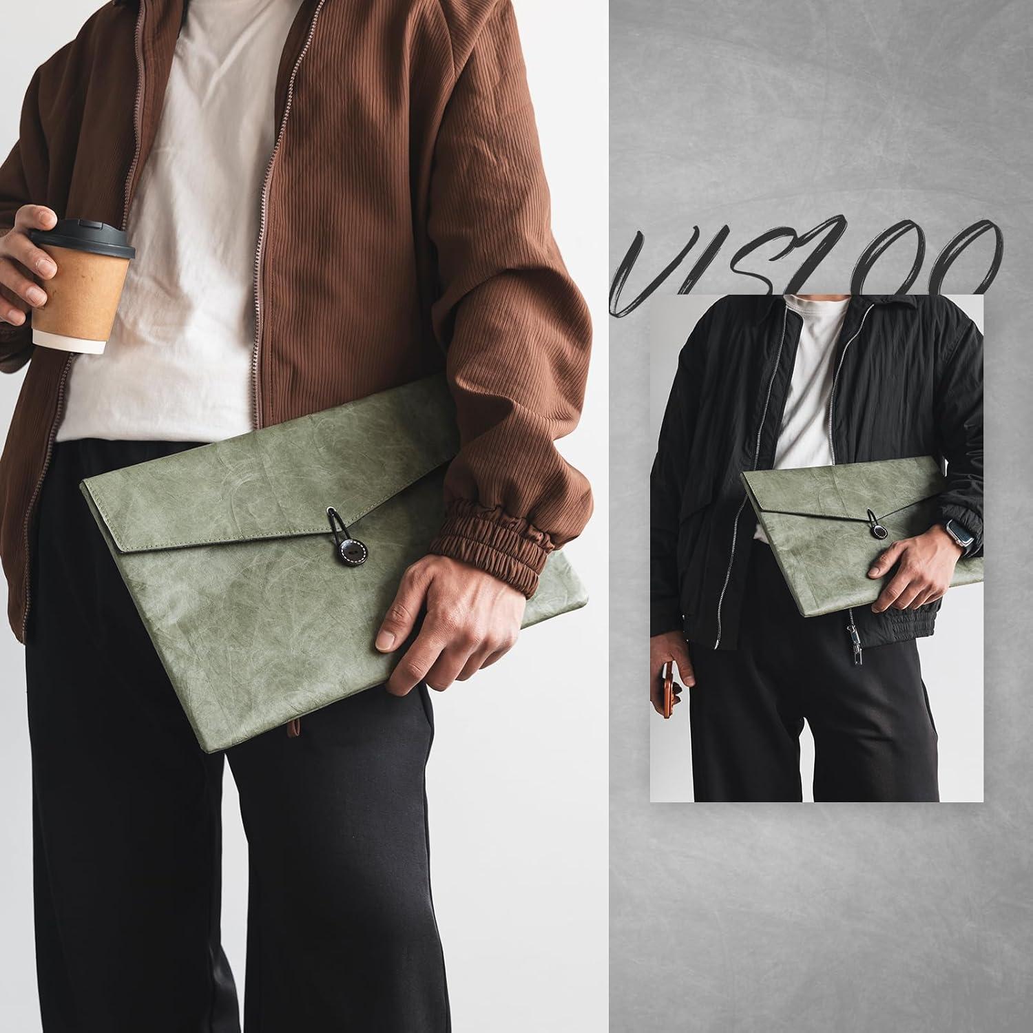 image:imageVULKIT Travel Document Envelope Important Document Folder Laptop Sleeve A4Letter Size EcoDurable Large Capacity for Business CommuteOlive Green