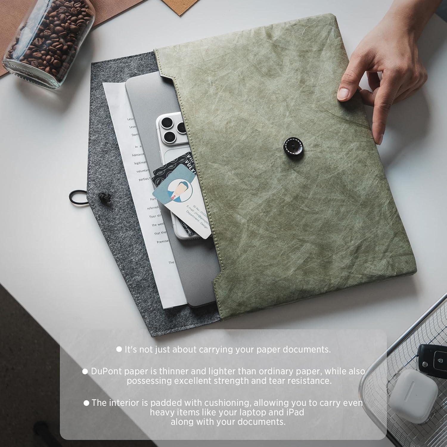 image:imageVULKIT Travel Document Envelope Important Document Folder Laptop Sleeve A4Letter Size EcoDurable Large Capacity for Business CommuteOlive Green