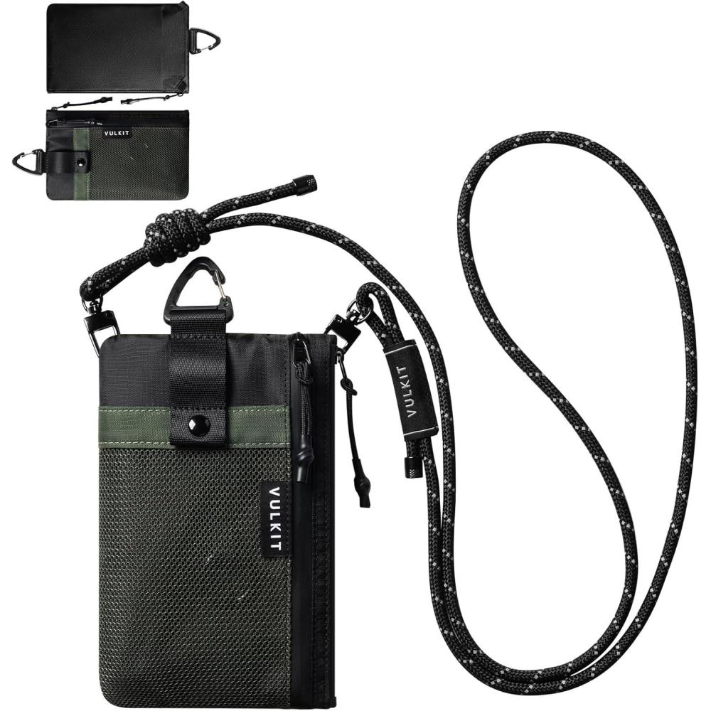 image:imageVULKIT RFID Blocking Travel Wallet for Men Women Water Resistant Passport amp Phone Holder with Detachable Lanyard and Key Ring Lightweight Zipper Travel WalletArmy Green Black