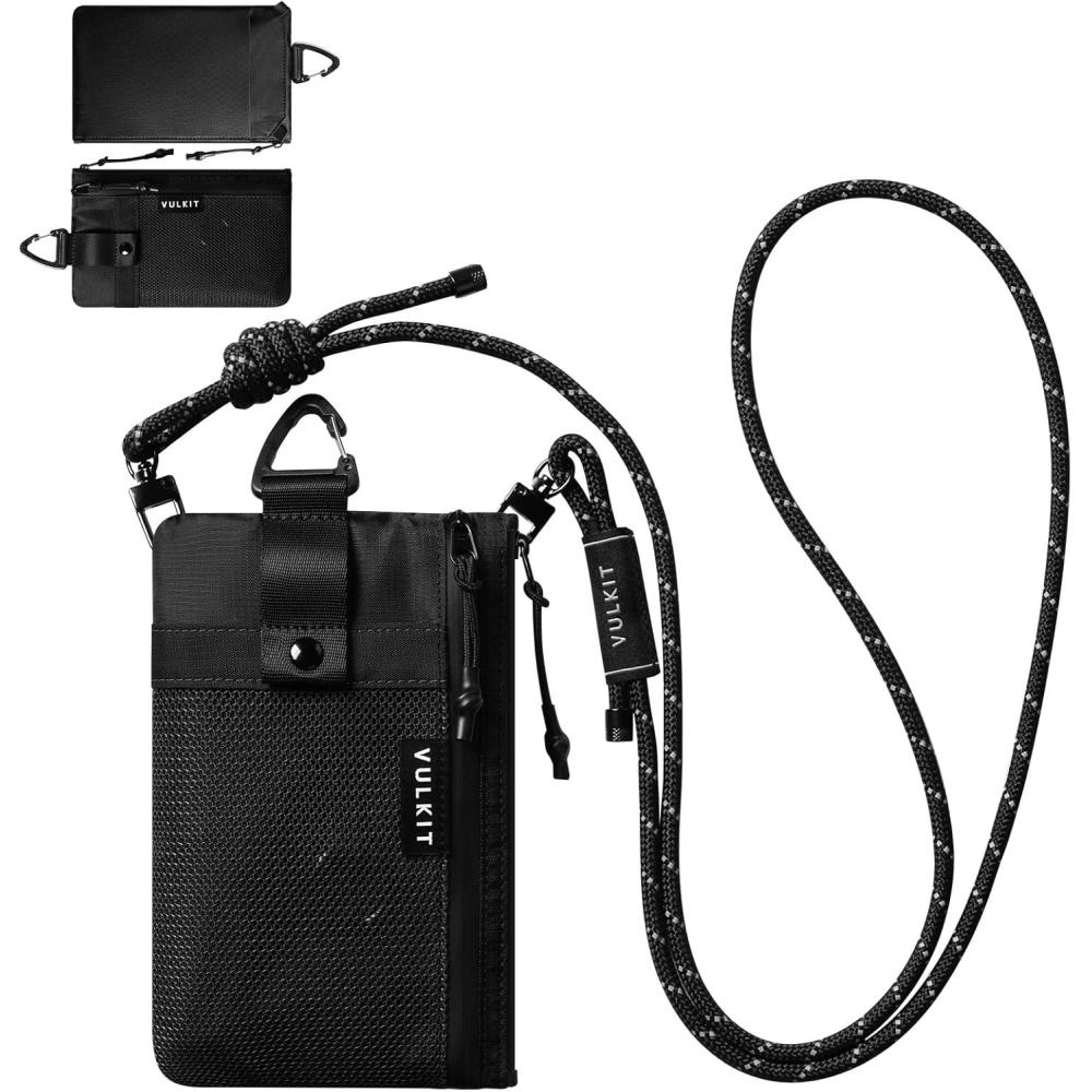 image:imageVULKIT RFID Blocking Travel Wallet for Men Women Water Resistant Passport amp Phone Holder with Detachable Lanyard and Key Ring Lightweight Zipper Travel WalletBlack