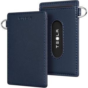VULKIT Card Key Holder for Tesla, PU Leather Card Case Cover for Model Y/3/S/X Cybertruck, Tesla Keychain, Sage Gray(Navy)