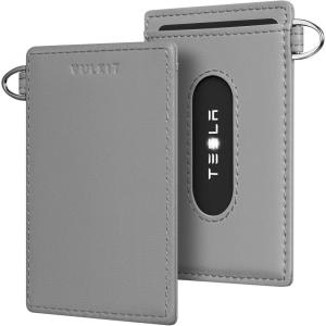 VULKIT Card Key Holder for Tesla, PU Leather Card Case Cover for Model Y/3/S/X Cybertruck, Tesla Keychain, Sage Gray(Sage Gray)