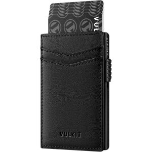 VULKIT Men’s Slim Wallets Pop Up Card Holder RFID Blocking Metal Wallet Minimalist Design Holds Up to 11 Cards(Nappa Black)