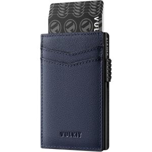 VULKIT Men’s Slim Wallets Pop Up Card Holder RFID Blocking Metal Wallet Minimalist Design Holds Up to 11 Cards(Nappa Navy)