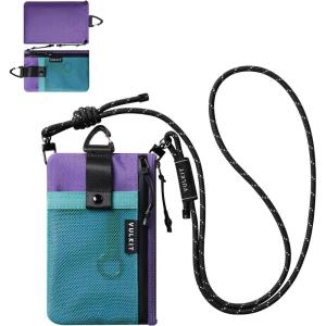 VULKIT RFID Blocking Travel Wallet for Men Women, Water Resistant Passport & Phone Holder with Detachable Lanyard and Key Ring, Lightweight Zipper Travel Wallet(AquaGreen Purple)