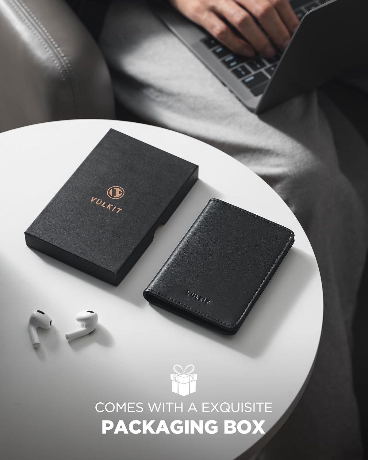 image:imageVULKIT RFID Blocking Bifold Card Holder Wallet for Men Minimalist Credit Card Wallet with Zipper Coin Pocket BrownBlack