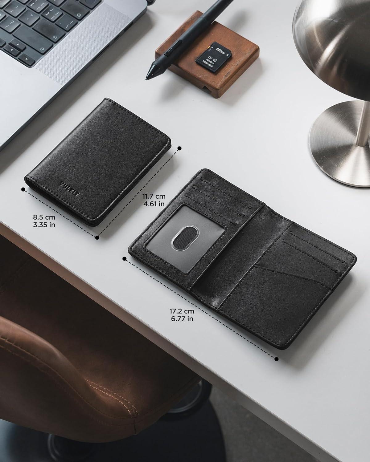 image:imageVULKIT RFID Blocking Bifold Card Holder Wallet for Men Minimalist Credit Card Wallet with Zipper Coin Pocket BrownBlack