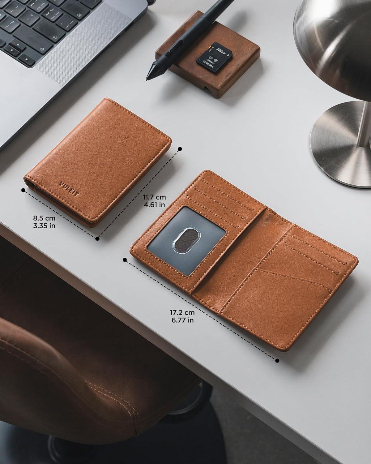 image:imageVULKIT RFID Blocking Bifold Card Holder Wallet for Men Minimalist Credit Card Wallet with Zipper Coin Pocket BrownBrown