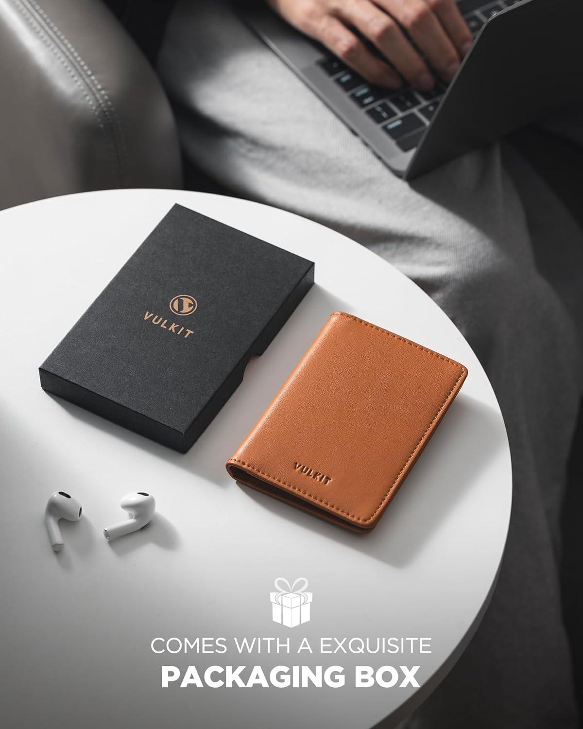 image:imageVULKIT RFID Blocking Bifold Card Holder Wallet for Men Minimalist Credit Card Wallet with Zipper Coin Pocket BrownBrown