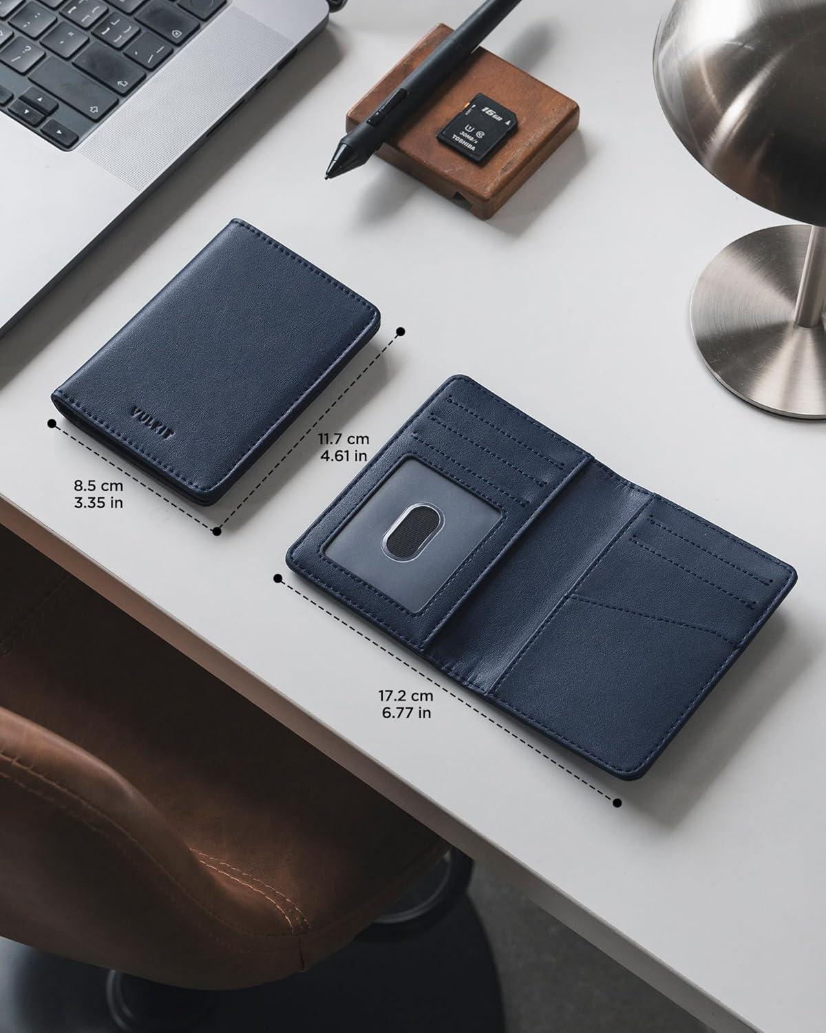 image:imageVULKIT RFID Blocking Bifold Card Holder Wallet for Men Minimalist Credit Card Wallet with Zipper Coin Pocket BrownNavy