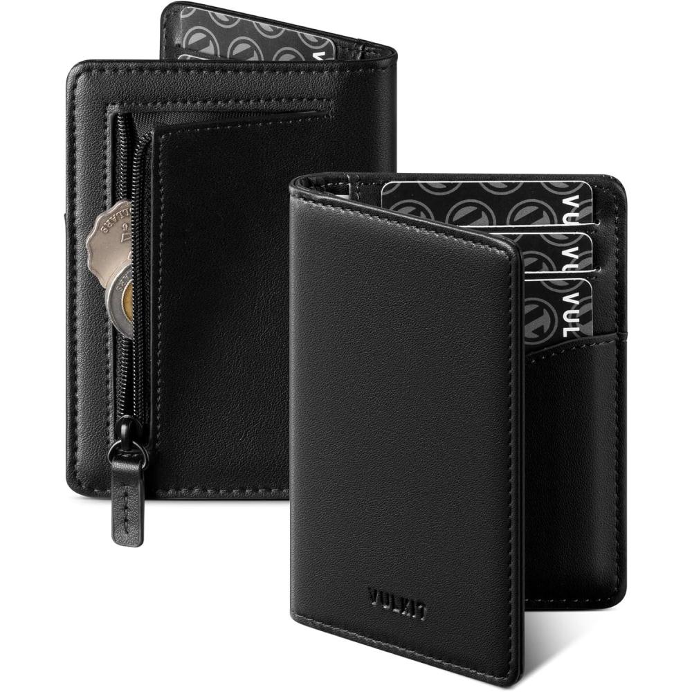image:imageVULKIT RFID Blocking Bifold Card Holder Wallet for Men Minimalist Credit Card Wallet with Zipper Coin Pocket BrownBlack