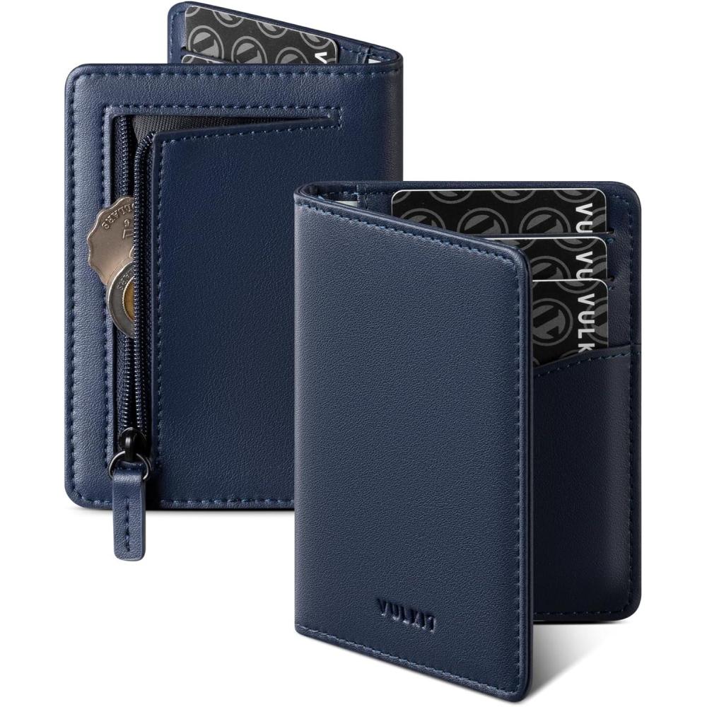 image:imageVULKIT RFID Blocking Bifold Card Holder Wallet for Men Minimalist Credit Card Wallet with Zipper Coin Pocket BrownNavy
