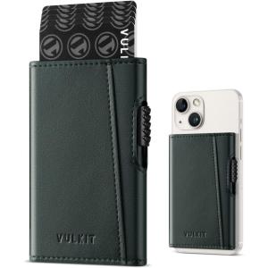 VULKIT Card Wallet Holder for MagSafe Slim Leather Magnetic Pop Up Credit Card Holder RFID Blocking for Men And Women Royal Green