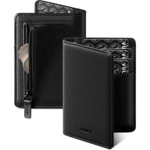 VULKIT RFID Blocking Bifold Card Holder Wallet for Men, Minimalist Credit Card Wallet with Zipper Coin Pocket, Brown(Black)