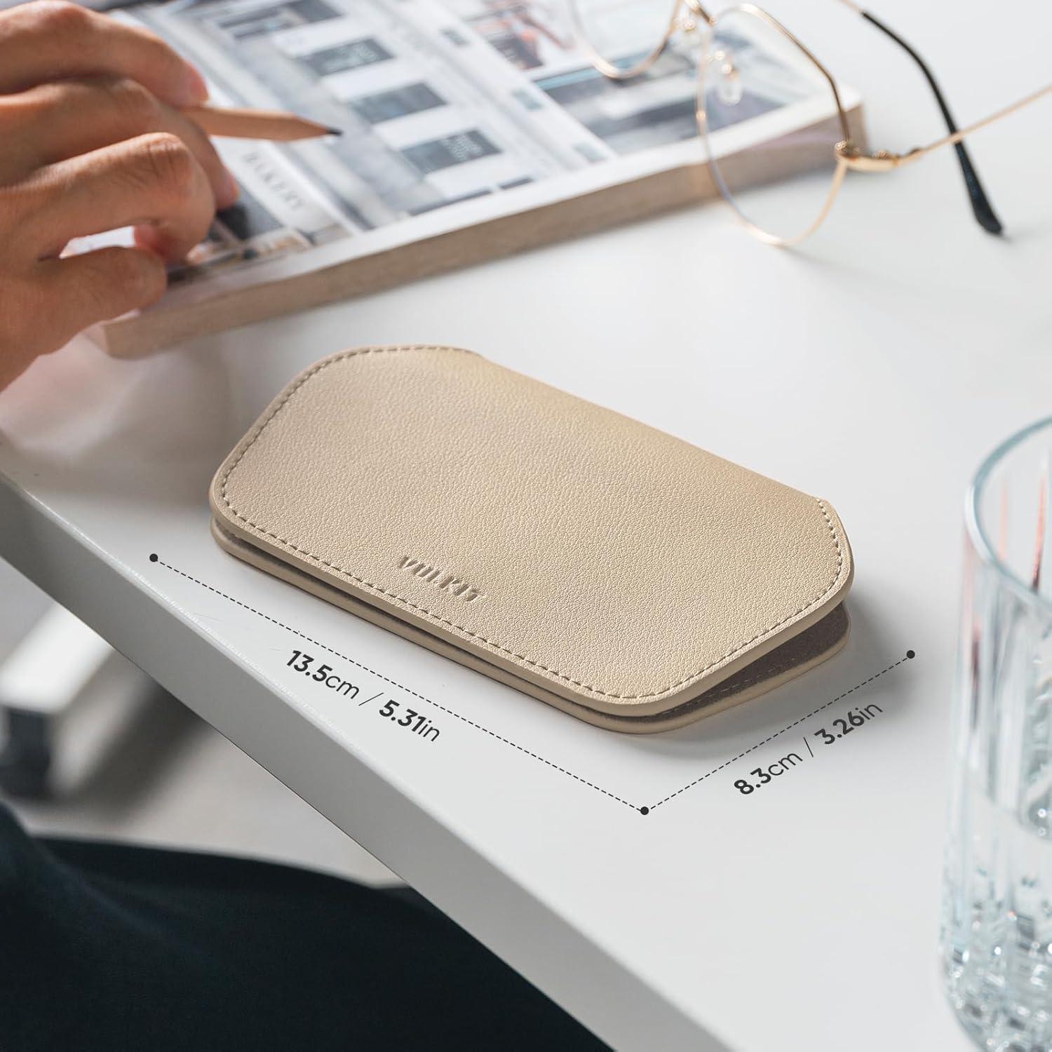 image:imageVULKIT Leather Glasses Case Ultra Slim Sunglasses Case 2 Fixed Modes Fits Most Eyeglasses amp Sun Glasses Minimalist DesignMoonlight Taupe
