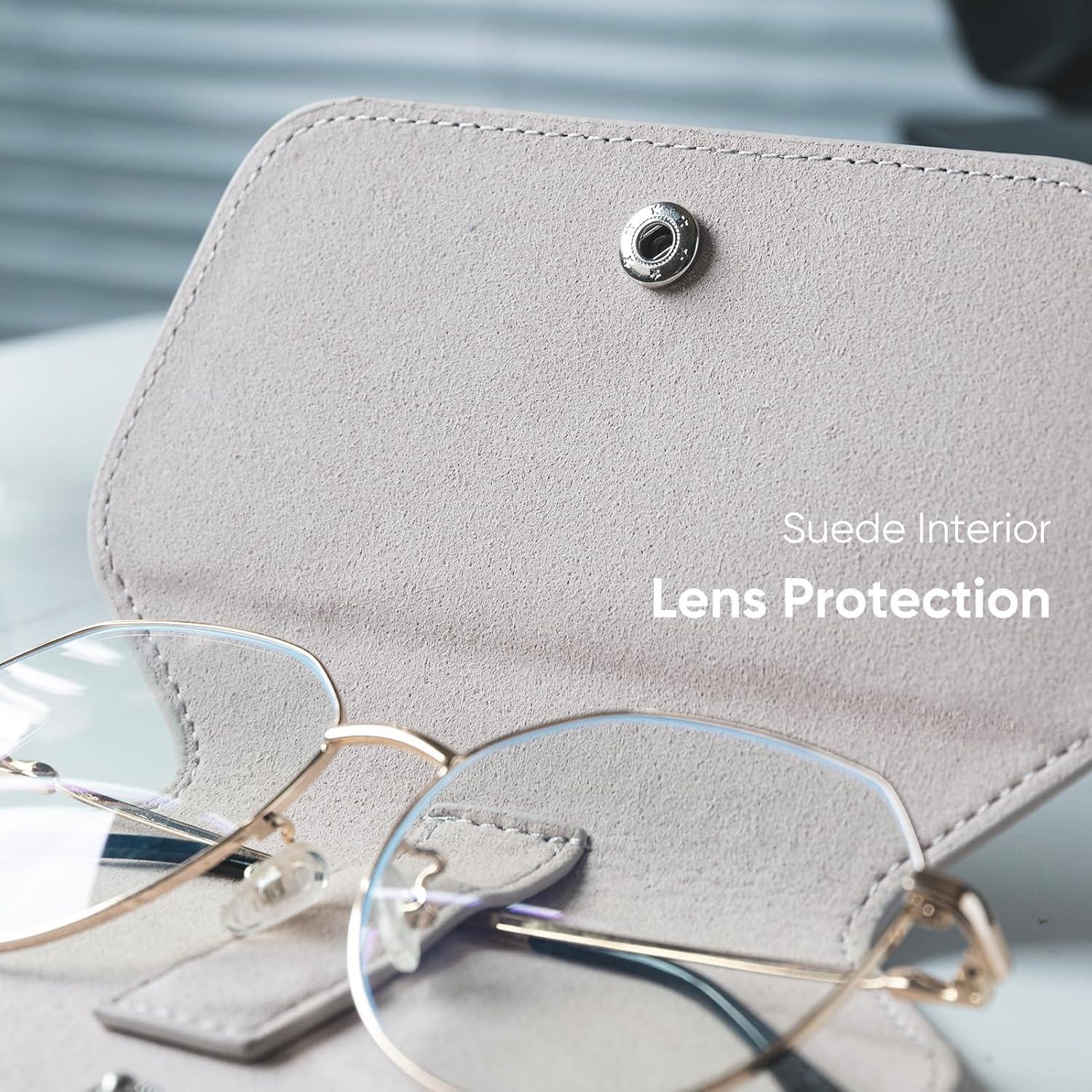 image:imageVULKIT Leather Glasses Case Ultra Slim Sunglasses Case 2 Fixed Modes Fits Most Eyeglasses amp Sun Glasses Minimalist DesignMoonlight Taupe