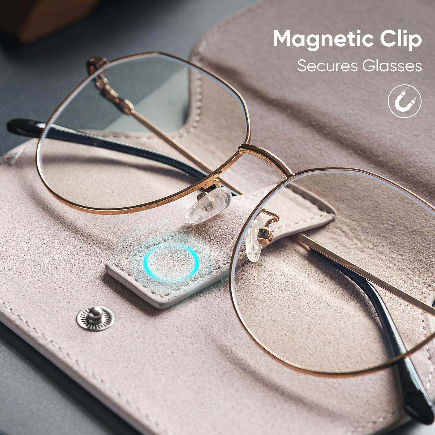 image:imageVULKIT Leather Glasses Case Ultra Slim Sunglasses Case 2 Fixed Modes Fits Most Eyeglasses amp Sun Glasses Minimalist DesignMoonlight Taupe