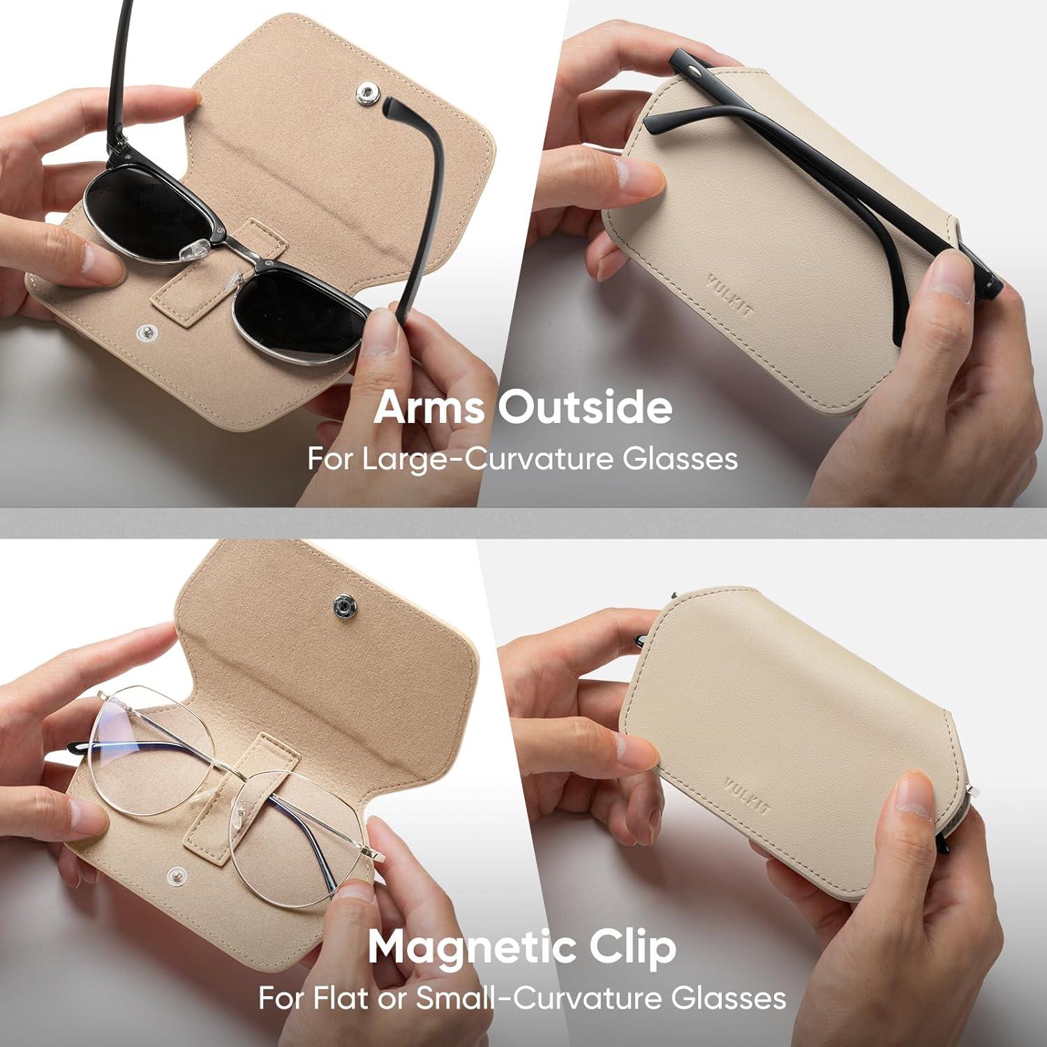 image:imageVULKIT Leather Glasses Case Ultra Slim Sunglasses Case 2 Fixed Modes Fits Most Eyeglasses amp Sun Glasses Minimalist DesignMoonlight Taupe