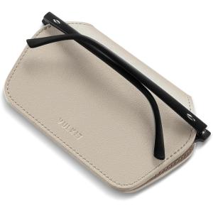 VULKIT Leather Glasses Case, Ultra Slim Sunglasses Case, 2 Fixed Modes, Fits Most Eyeglasses & Sun Glasses, Minimalist Design(Moonlight Taupe)