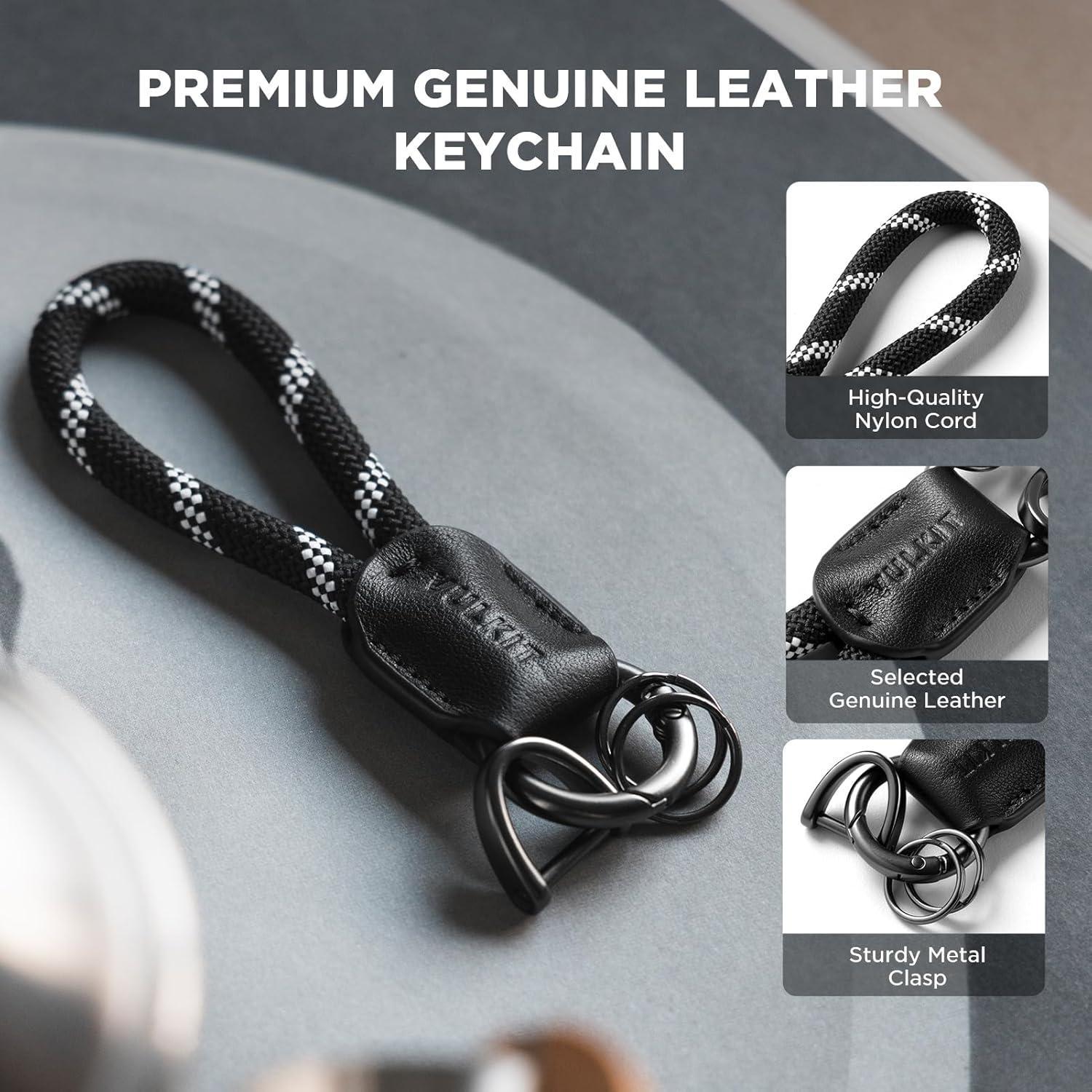 image:imageVULKIT Genuine Leather Keychain Car Key Chain Lanyard Keyring Personalised Braided for Men amp WomenBlack