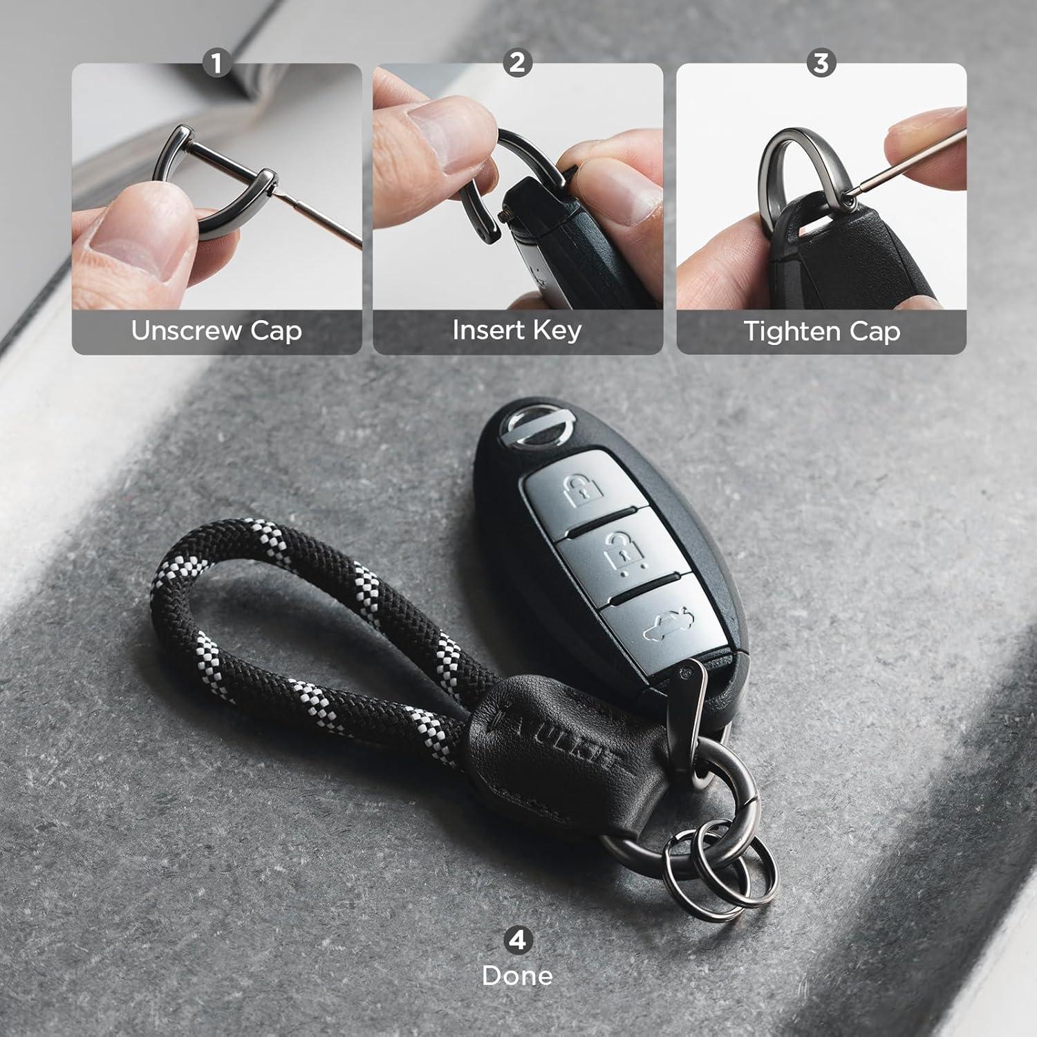 image:imageVULKIT Genuine Leather Keychain Car Key Chain Lanyard Keyring Personalised Braided for Men amp WomenBlack