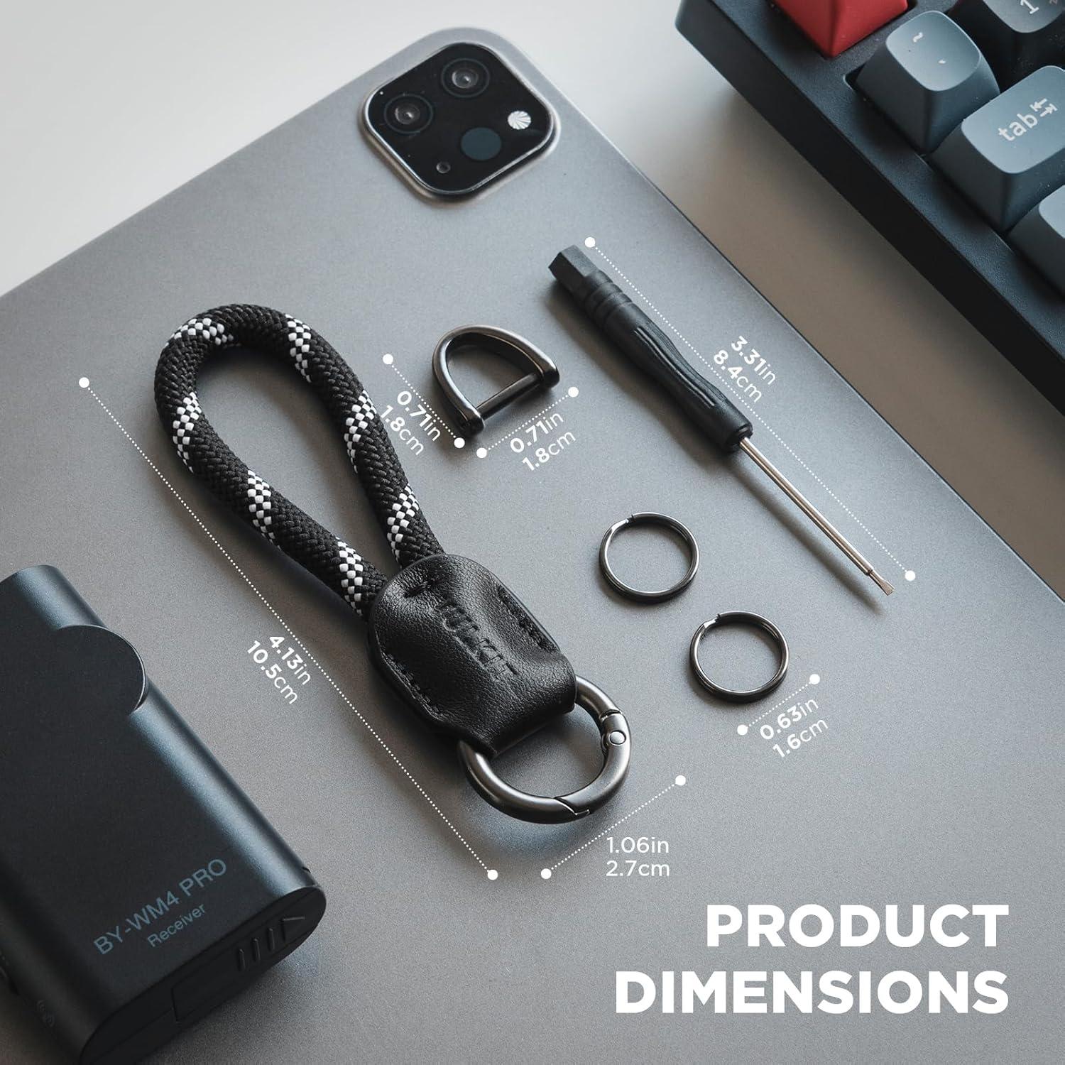 image:imageVULKIT Genuine Leather Keychain Car Key Chain Lanyard Keyring Personalised Braided for Men amp WomenBlack