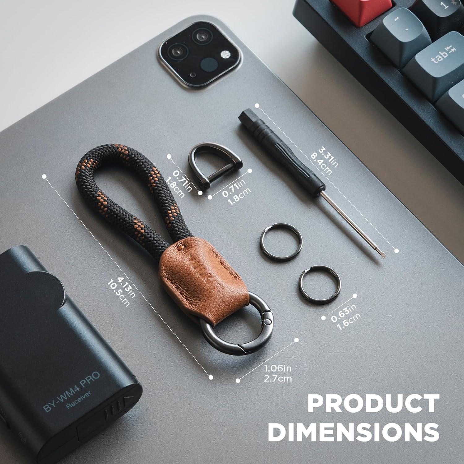 image:imageVULKIT Genuine Leather Keychain Car Key Chain Lanyard Keyring Personalised Braided for Men amp WomenBrown