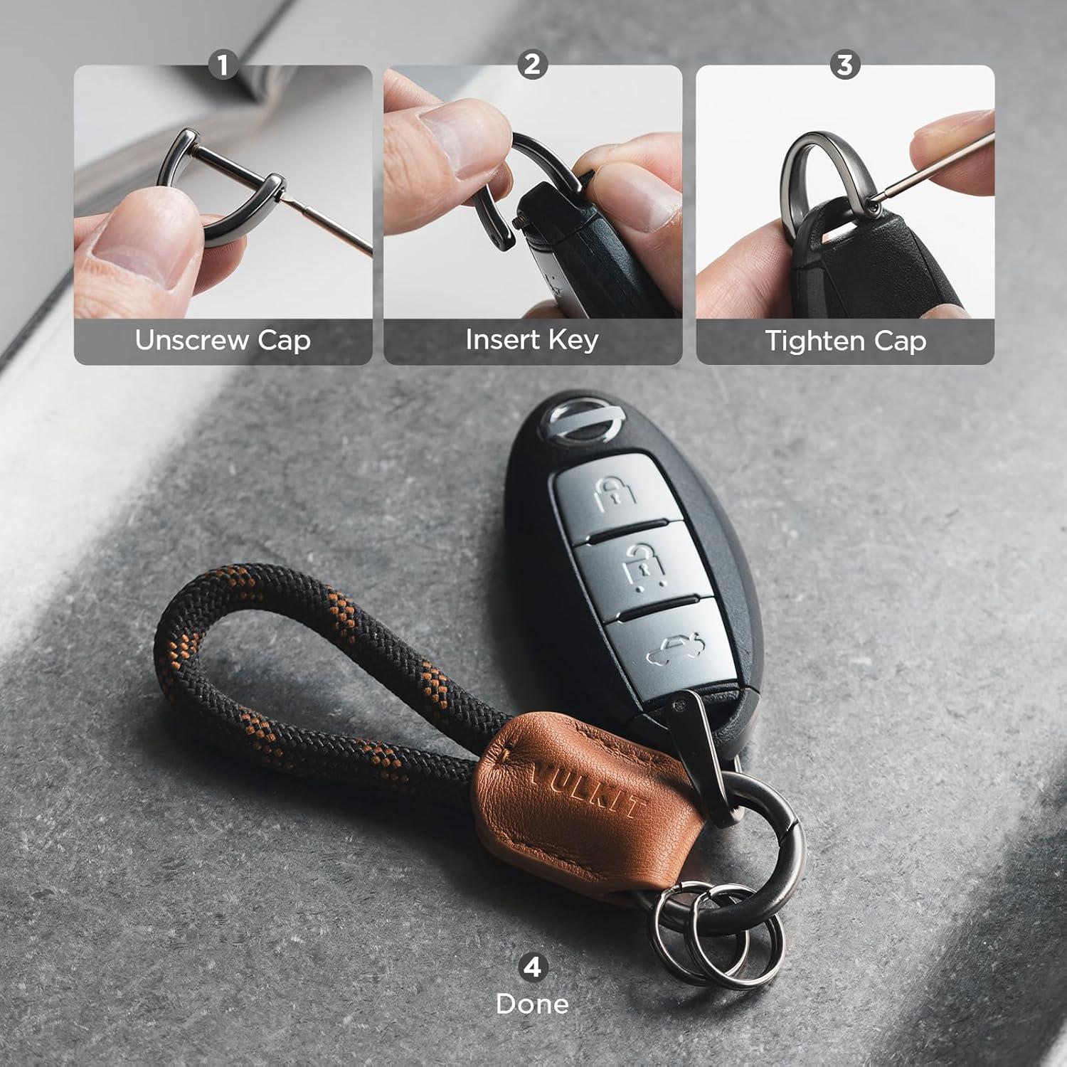 image:imageVULKIT Genuine Leather Keychain Car Key Chain Lanyard Keyring Personalised Braided for Men amp WomenBrown