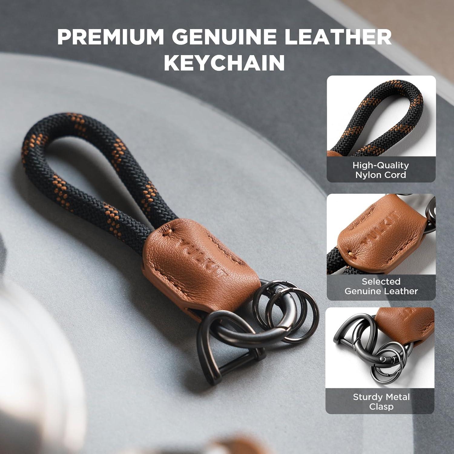 image:imageVULKIT Genuine Leather Keychain Car Key Chain Lanyard Keyring Personalised Braided for Men amp WomenBrown
