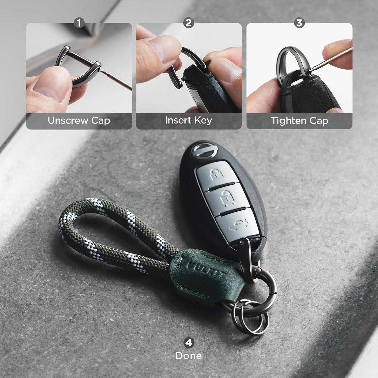 image:imageVULKIT Genuine Leather Keychain Car Key Chain Lanyard Keyring Personalised Braided for Men amp WomenOlive Green